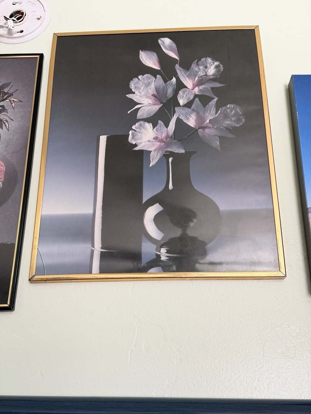 Vintage 1980s Still Life Floral Vase Framed Print in Gold Frame